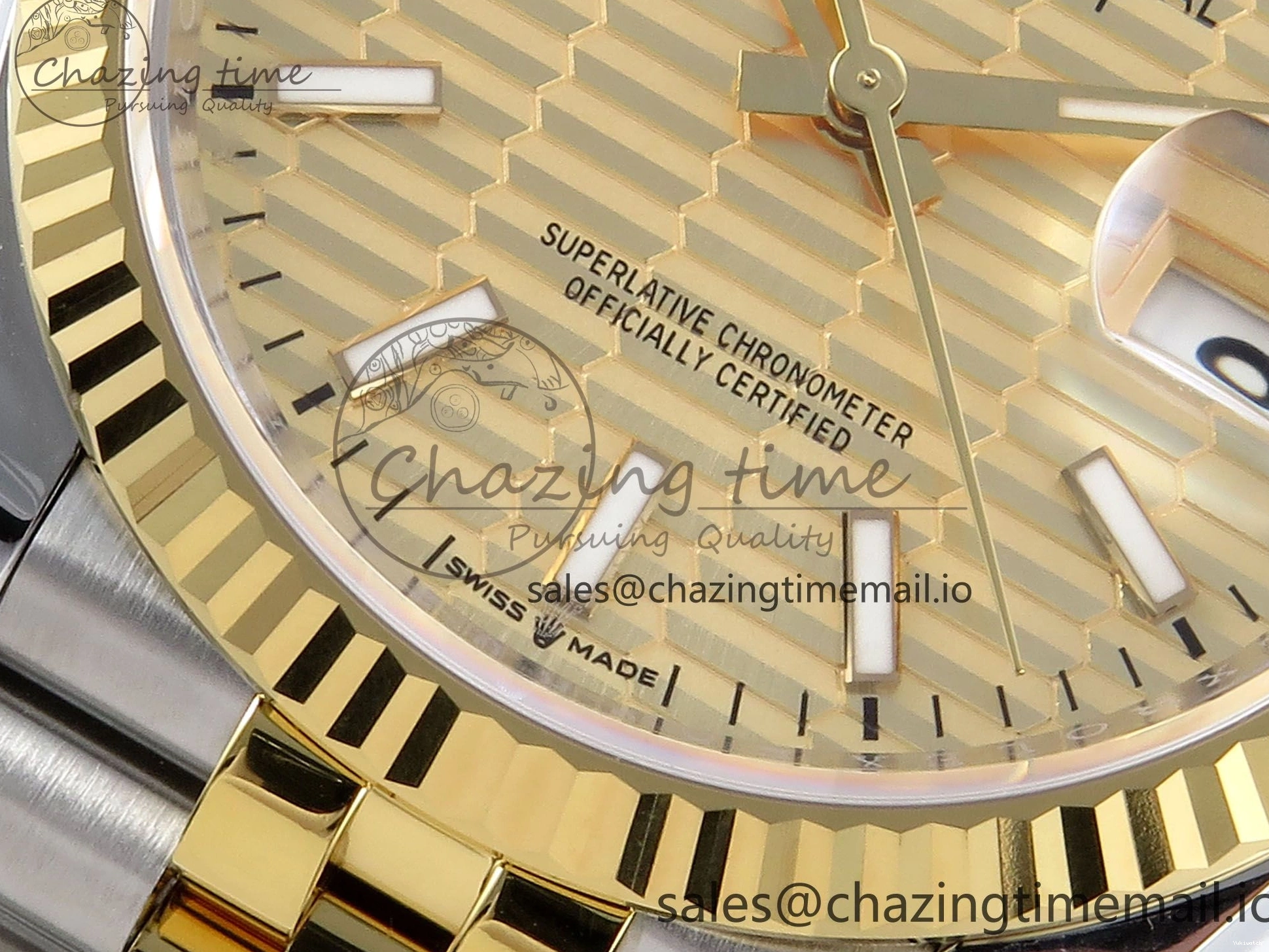 Best Stick YG 126233 EWEF SS on Textured Jubilee A3235 Bracelet 36 Marker YG Edition DateJust Dial 0510